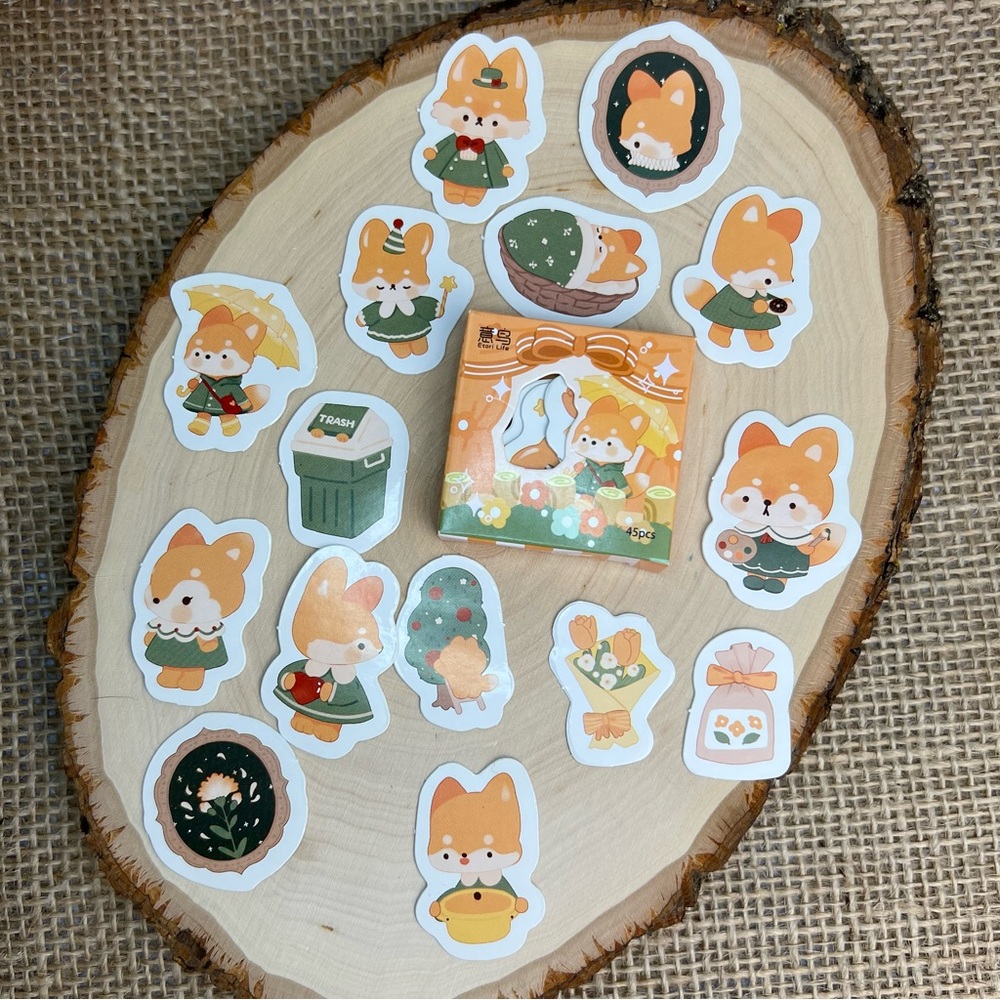 Fox Life, Picnics, Naps and Homemade Food, 45 Deco Stickers, Matching Box